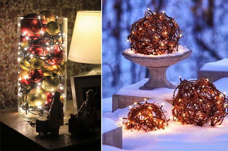 jednostavna i efektna novogodišnja dekoracija lampicama